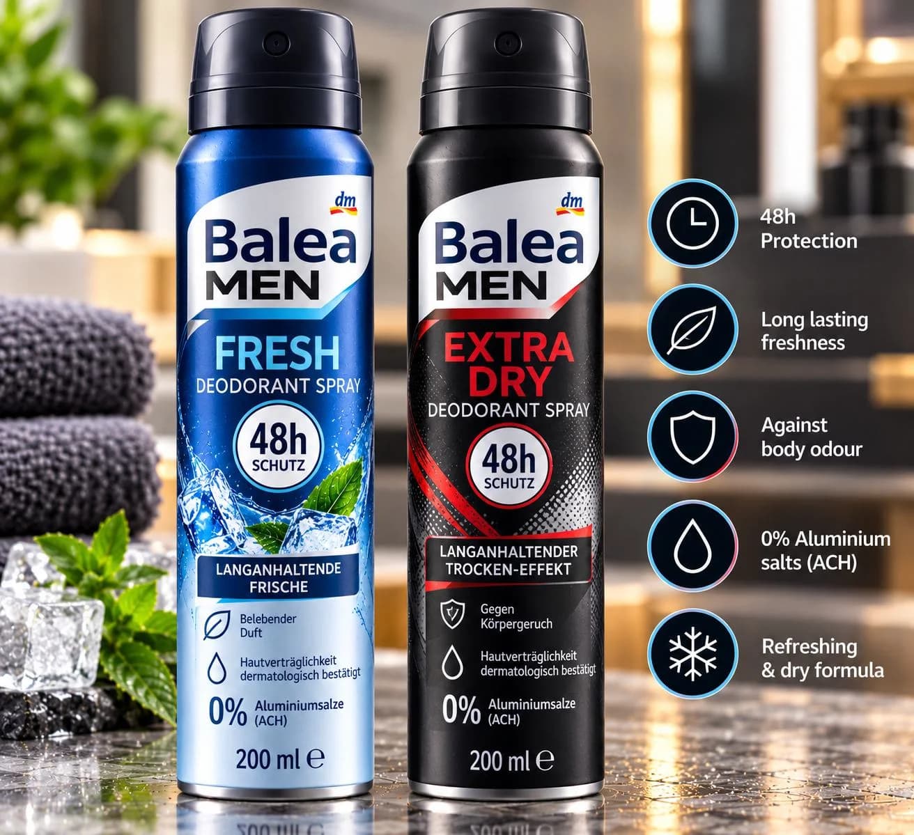 Balea Men Fresh and Extra Dry deodorant sprays