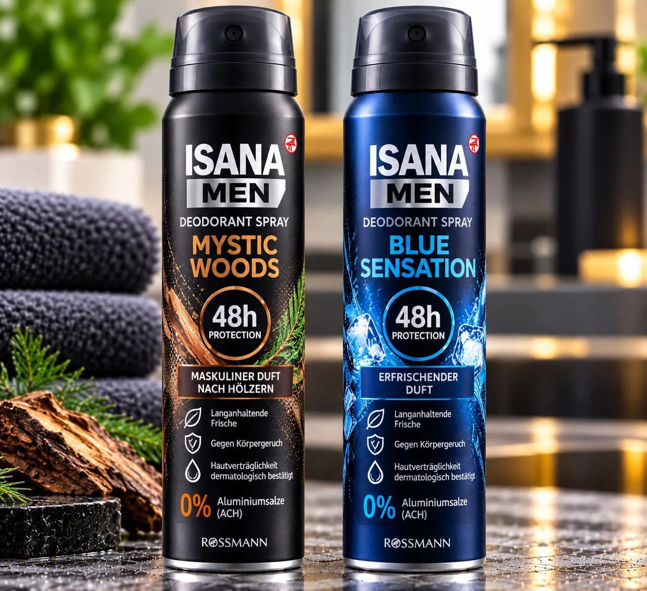 Isana Men Mystic Woods and Blue Sensation deodorant sprays